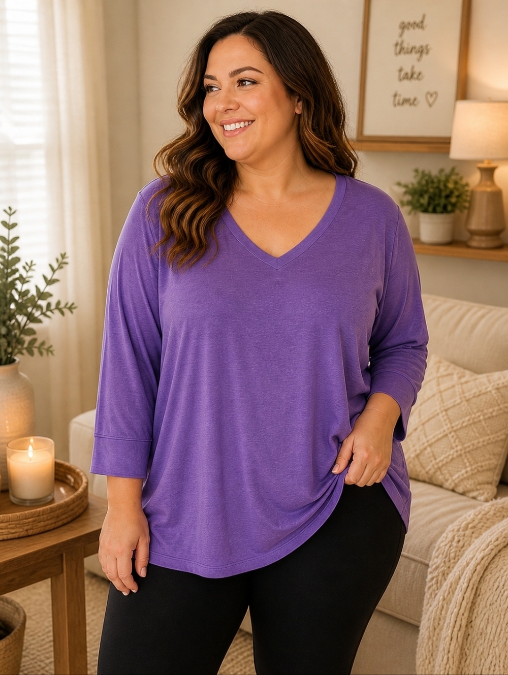 ACTIVEZONE Lavender V-Neck Tunic Top | Cozy Soft Stretch | Size 2X